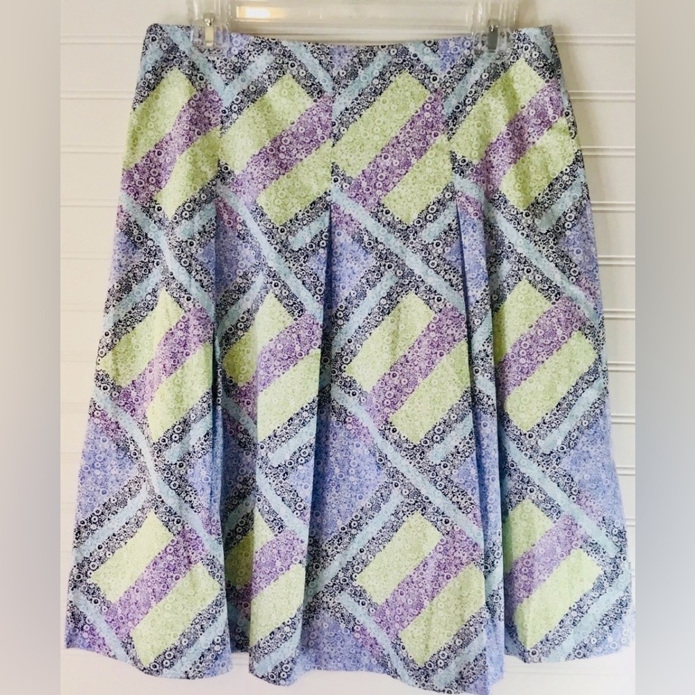 Talbots Vintage Cotton Geometric Ditsy Floral Pleated Lined Side Zipper Skirt
